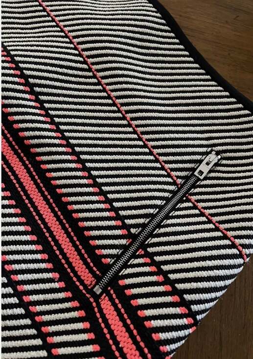 rag & bone Bess Woven Striped High-Low Mini Skirt in Black White and Neon Pink - Picture 6 of 9